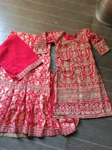 Stunning Red & Gold Embroidered farshi garara and