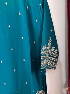 Teal Embroidered Kurta Set with Sharara