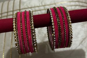 Vibrant Pink Beaded Bangles Set
