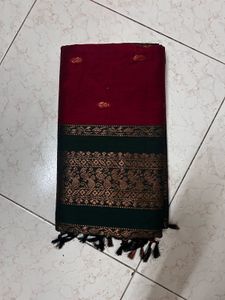 Elegant Maroon & Green Gadwal Saree
