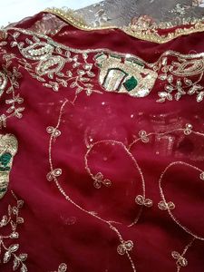 Maroon sequence georgette darbari saree