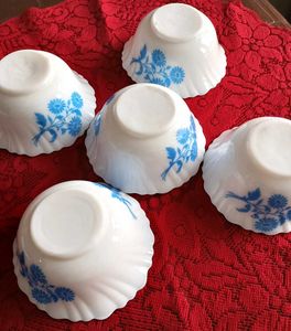 Set of 5 White Bowls with Blue Floral Design