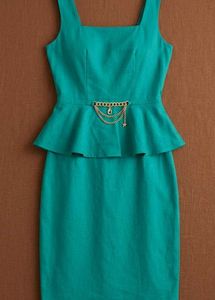 Elegant Teal Peplum Dress with Chain Belt
