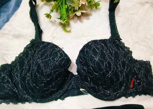Black Lace Bust Intimates Bra with brief