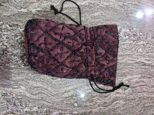 Beaded Maroon Velvet Potli