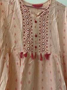 Peach Embroidered Kurta with Tassels