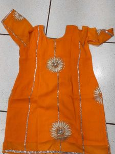 Orange Embroidered Kurta Set with lengha or skirt