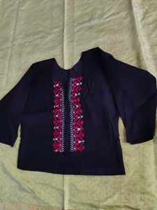 Black Kurta with Red &amp; White Embroidery