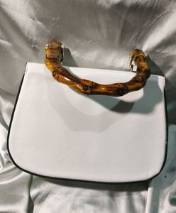 Lympk White Bamboo Handle Bag