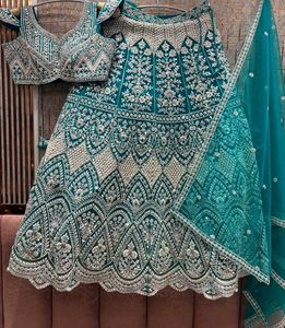 Exquisite Teal Embroidered Lehenga Choli Set