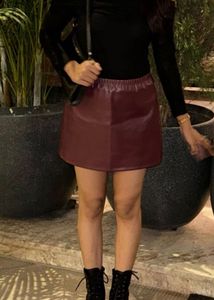 Burgundy Faux Leather Mini Skirt