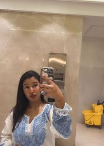 Elegant kashmiri  White Kurta with Blue Embroidery