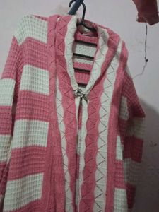Pink &amp; White Striped Cardigan