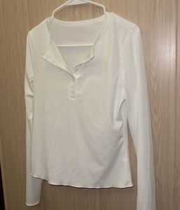 White Long Sleeve Henley Top
