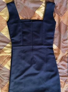 Offshoulder Navy Blue Slit Dress