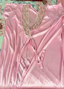 Pink Satin Nightgown &amp; Robe Set