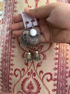 2 pairs of Elegant Silver Jhumka Earrings