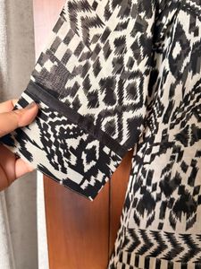 Boho Black &amp; White Ikat Print Kurta