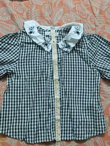 Zara Girls Gingham Embroidered Collar Top