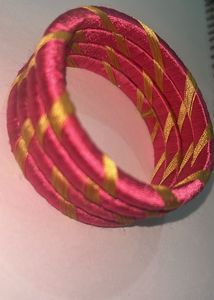 Pink &amp; Gold Thread Bangles (Set of 4)