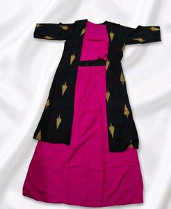 Chic Pink &amp; Black Kurta Set with Jacket