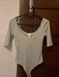 Deep Neck Mint Green Bodycon Top