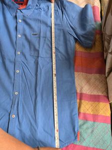 Men's Blue Short Sleeve Button-Up Shirt