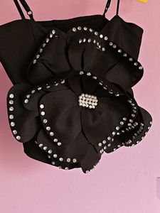 Stunning Black Embellished Floral Top