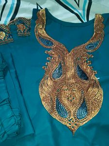 Kashmiri Teal Embroidered summer Kurta Set