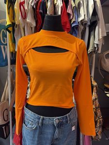 Orange Cut-Out Long Sleeve Top