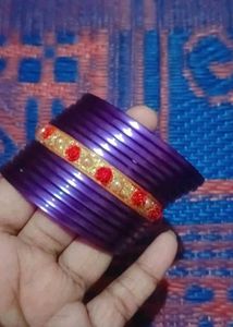 Purple Bangles with Red & Gold Embellishments
