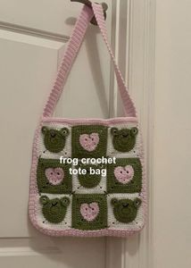 Cute Frog Crochet Tote Bag