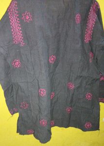 Black Chikankari Short Kurti with Pink Embroidery