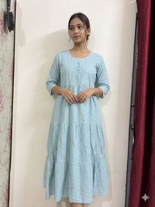 Sky Blue Tiered Cotton Kurta