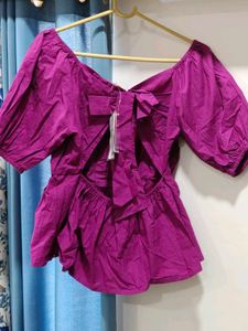 Purple Square Neck Peplum Top