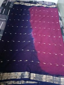 Elegant Burgundy Saree with Golden Motifs
