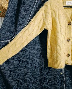 New Zara Yellow Chunky Knit Cardigan Sweater.