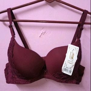Burgundy Lace Trim Padded Bra