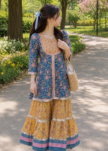 cotton Floral Kurta Set with Palazzo