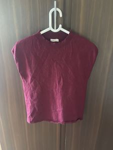 Maroon Sleeveless Mock Neck Knit Top