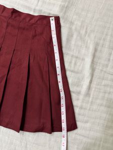 Maroon Pleated Mini Skirt