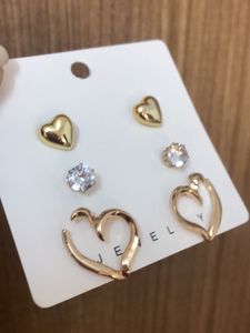 Set Of 3 Heart And Diamond Stud Earrings
