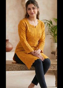 Elegant mustard Chikankari Kurta