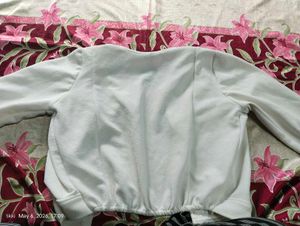 White Textured Cropped Jacket