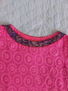 Stylish Pink Embroidered Sequen handwork with broc
