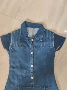 Denim Button-Up Short dress with pockets