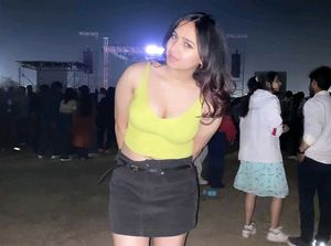 Neon Top + with black denim skirt