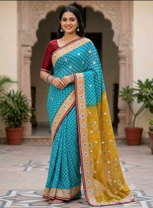 Blue Polka Dot Embellished Saree 6