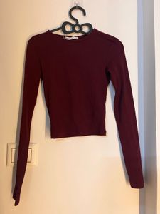 Burgundy Long Sleeve Crop Top