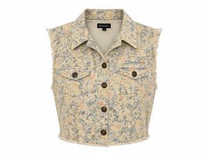 Floral Cropped Denim Vest